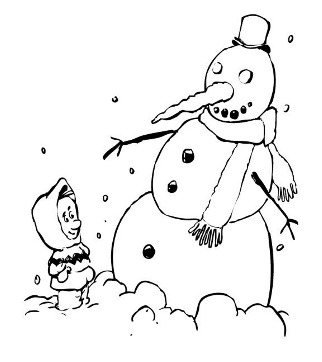 Kid And Snowman Winter S45a9 Coloring Page