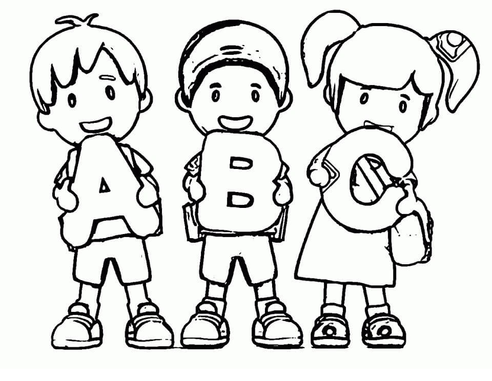 Kids and ABC Coloring Page