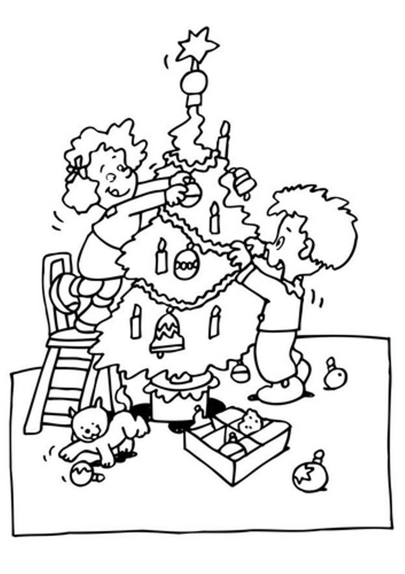 Kids Decorating Christmas Tree 53d1 Coloring Page