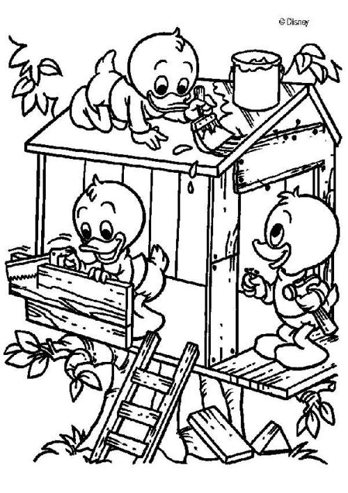 Kids Making Birds House Disney Coloring Page