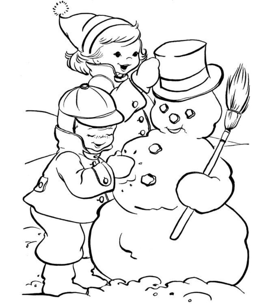Kids Making Snowman S Winter 87cf Coloring Page