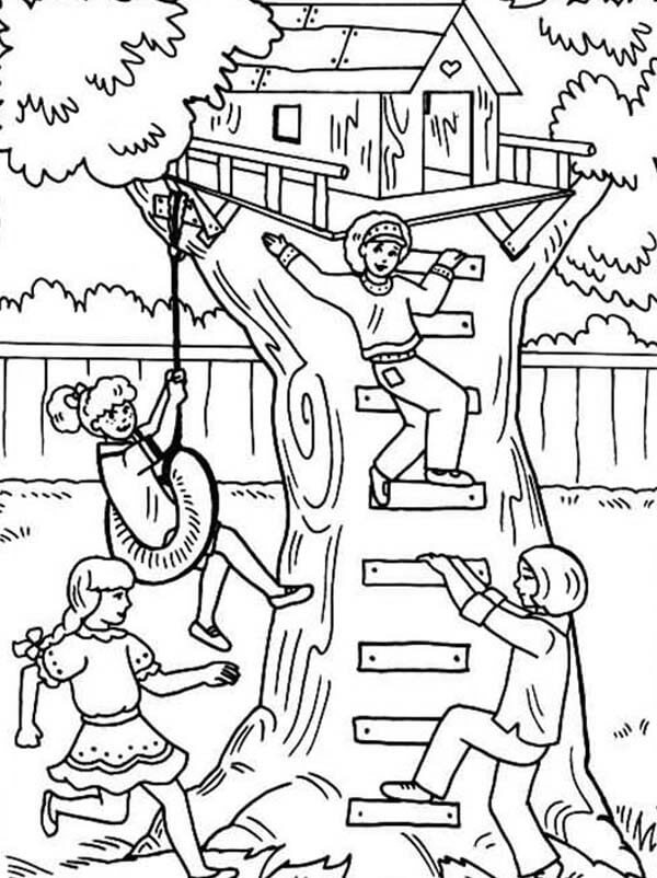 Kids Playing in Treehouse
