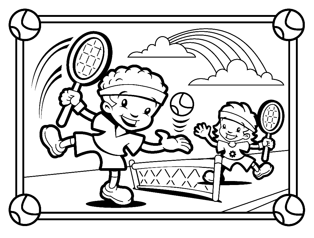 Kids Playing Tennis S02b3 Coloring Page