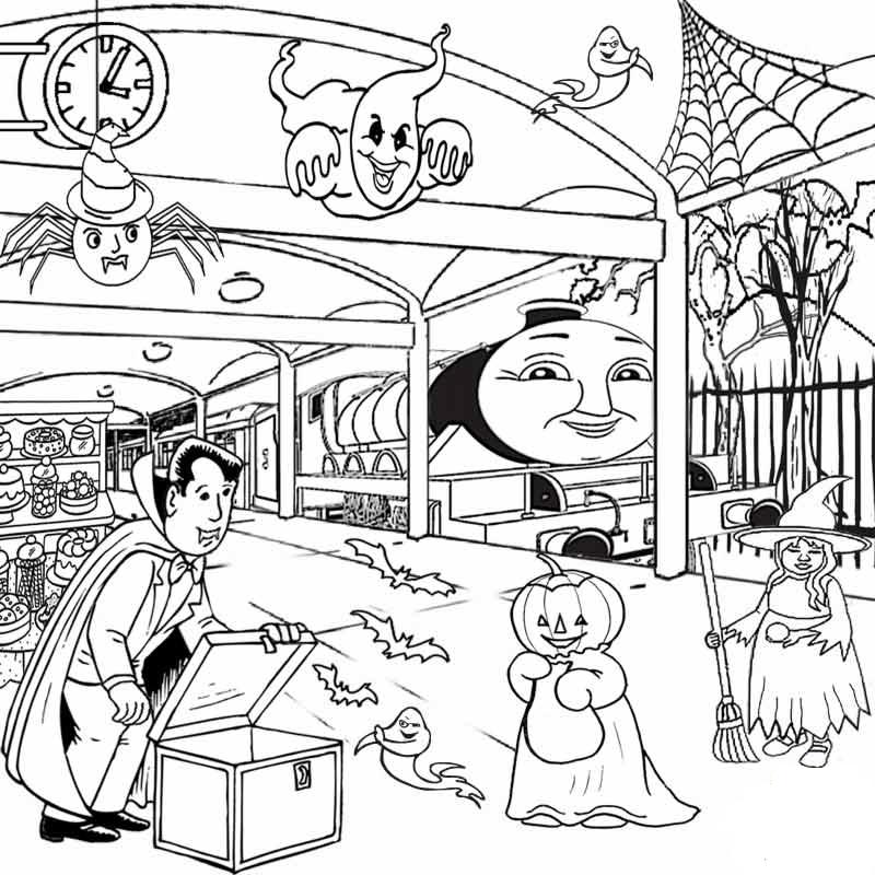 Kids Thomas The Train Halloween Coloring Page