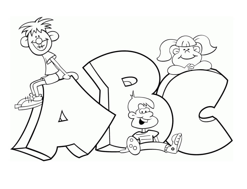 Kids with ABC Coloring Page