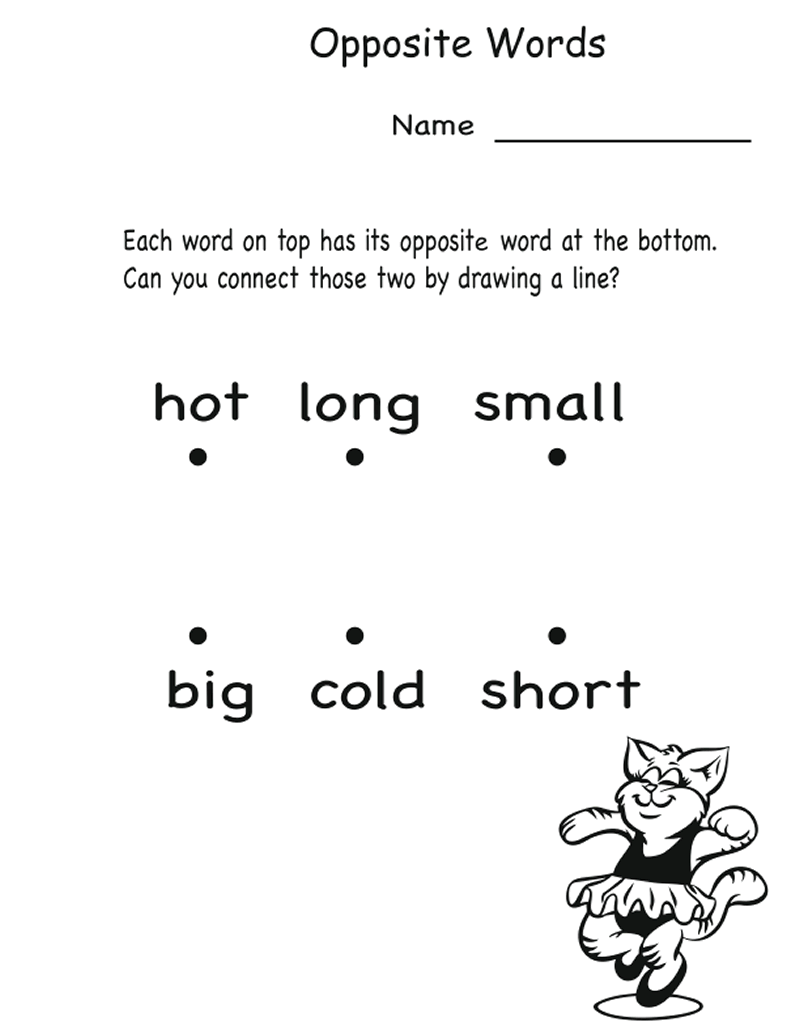 Kindergarten Worksheets English – Opposite Words