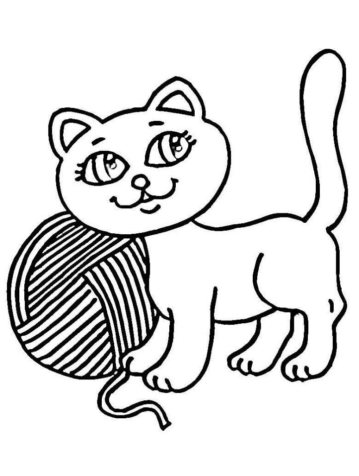 Kitten and Yarn Coloring Page