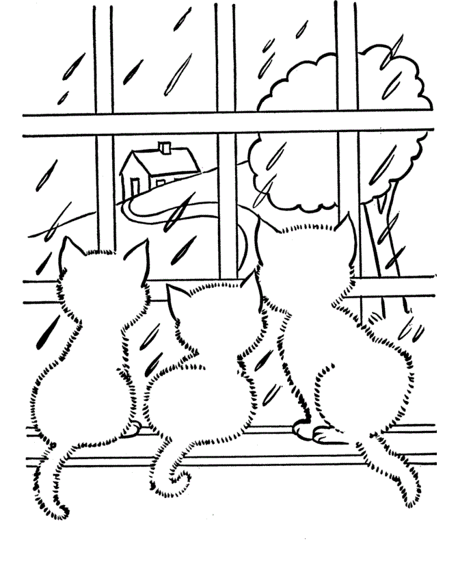 Kitties Looking At The Rain Animal S1180 Coloring Page