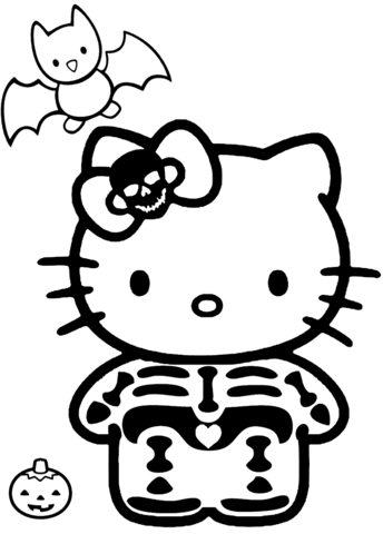 Kitty With Skeleton Costume Coloring Page