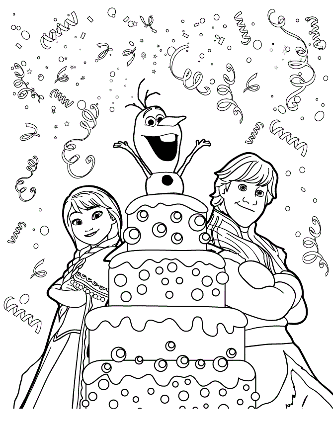 Kristoff Anna Olaf Surprise Birthday Colouring Page Coloring Page