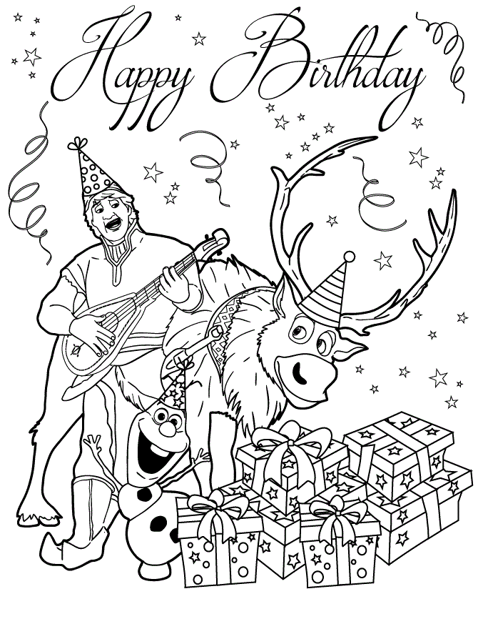 Kristoff Sven And Olaf Having Bday Party Colouring Page Coloring Page