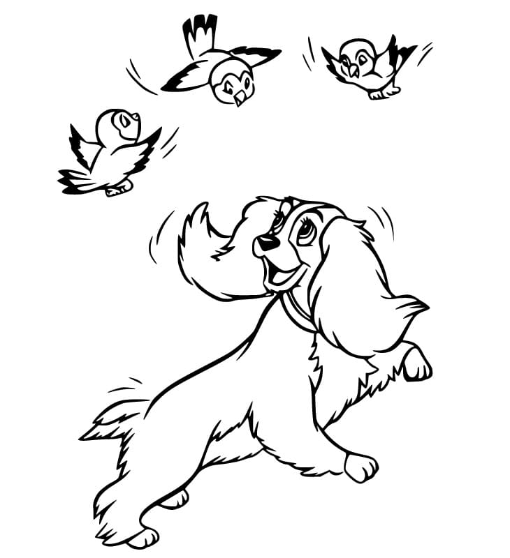 Lady and Birds Coloring Page