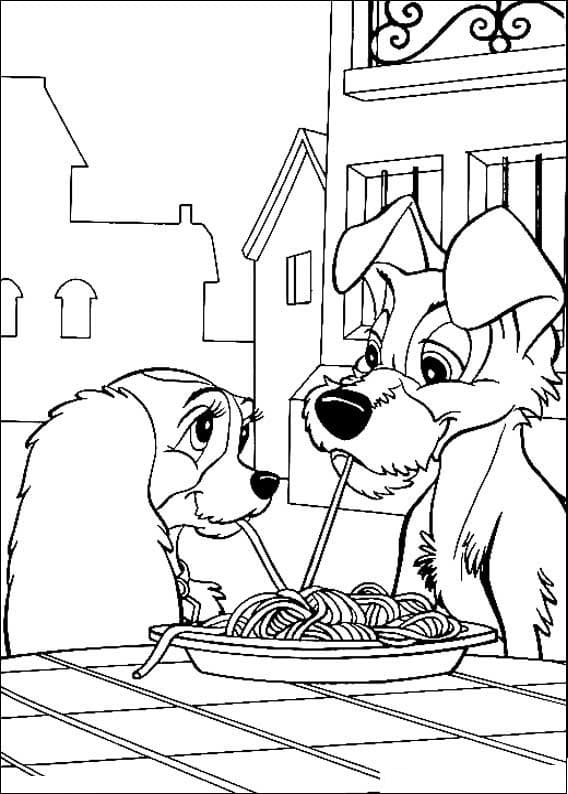 Lady and the Tramp in Love Coloring Page