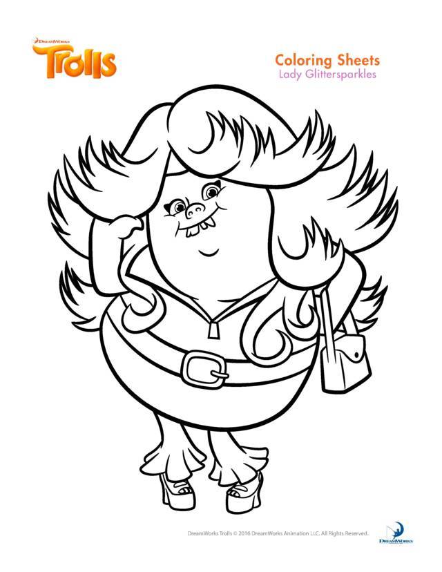 Lady Glittersparkles Trolls Coloring Page