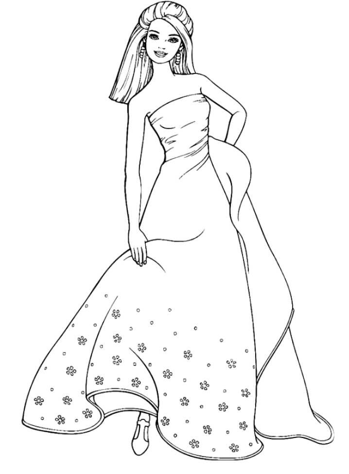 Lady in Dress Coloring Page