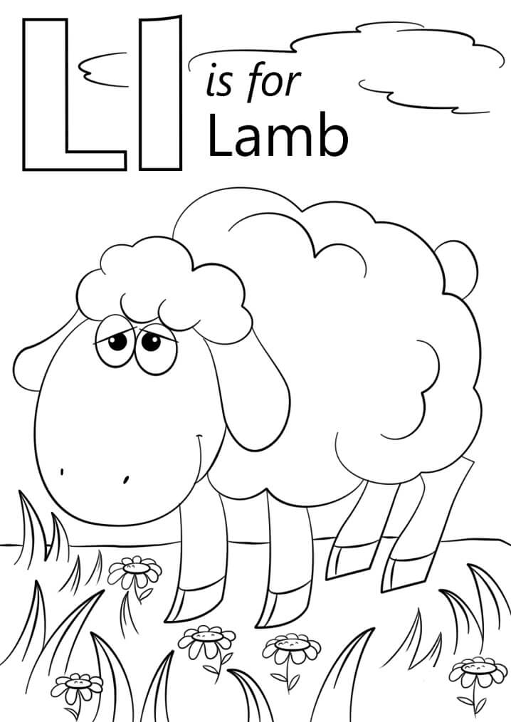 Lamb Letter L Coloring Page