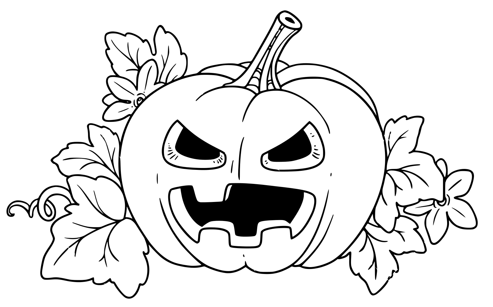 Lantern From Pumpkin With The Cut Out Of A Terrible Grin And Leaves Outlined Coloring Page