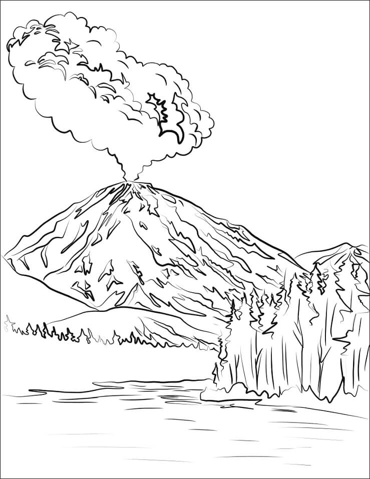 Lassen Peak Volcano Eruption Coloring Page
