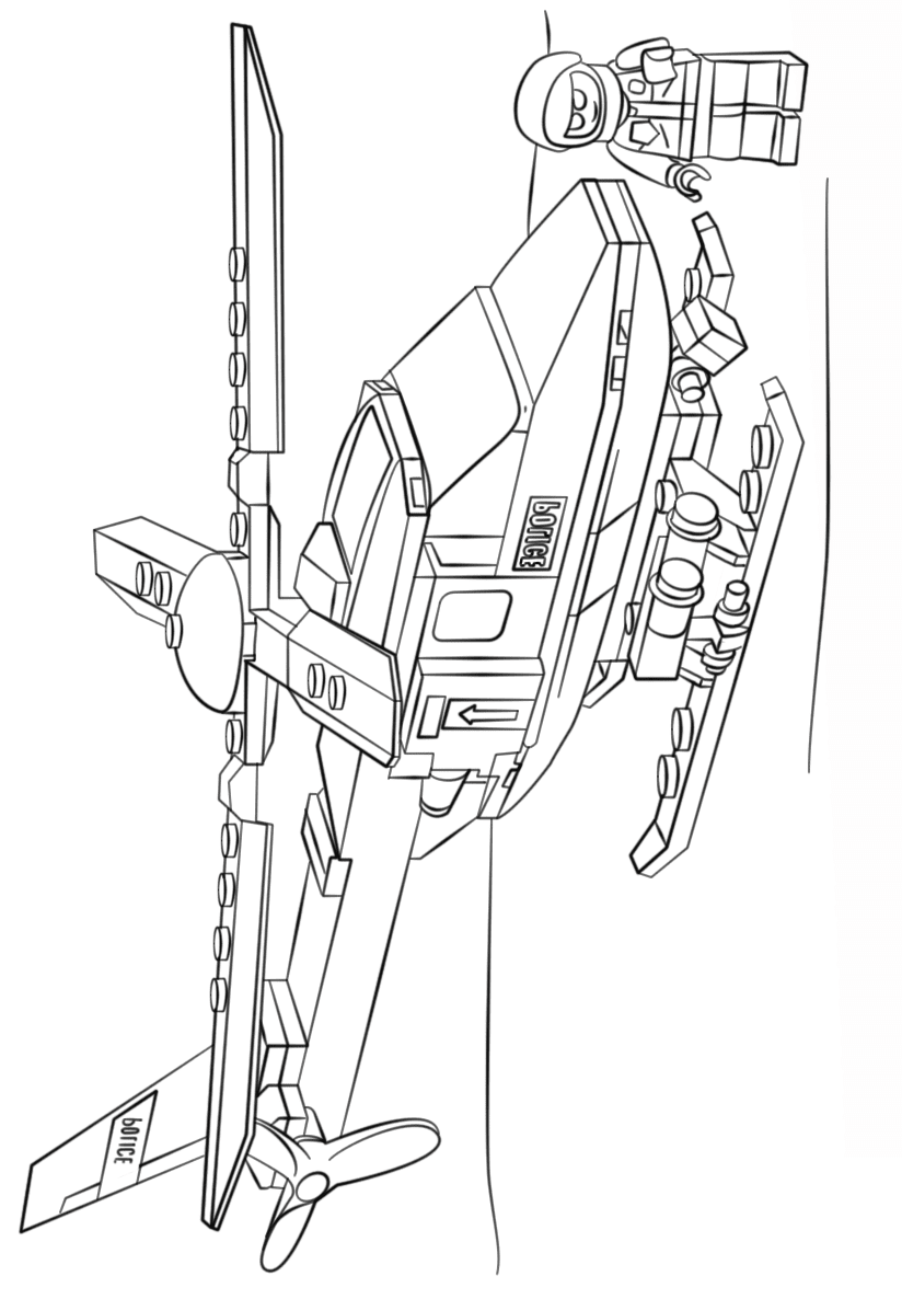 Lego Police And Helicopter Coloring Page