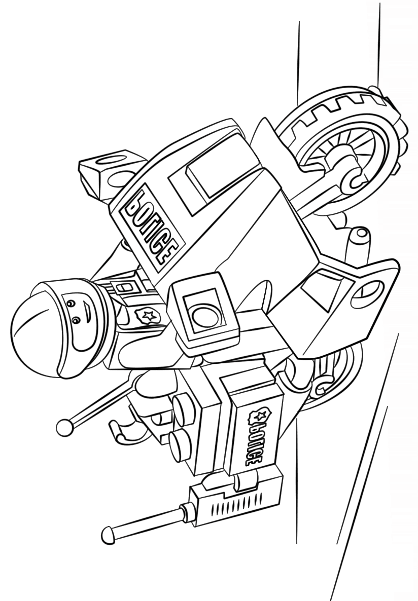 Lego Police Riding Motorcycle Coloring Page