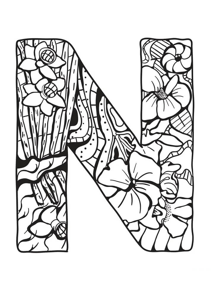 Letter N 5 Coloring Page