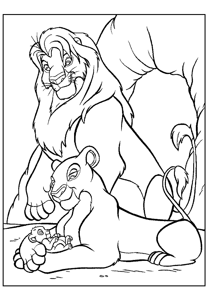 Lion King And Family Coloring Page