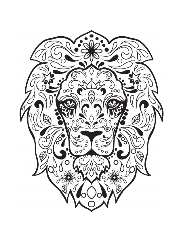 Lion Sugar Skull Calavera Coloring Page