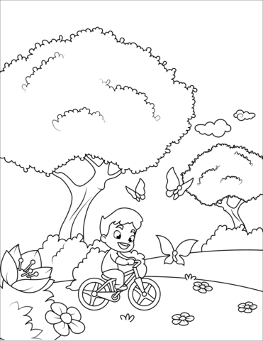 Little Boy Bicycling Coloring Page