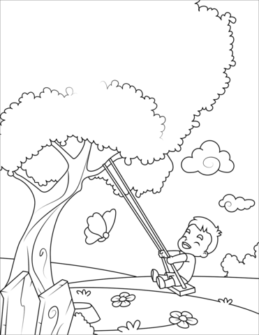 Little Boy Swinging Coloring Page