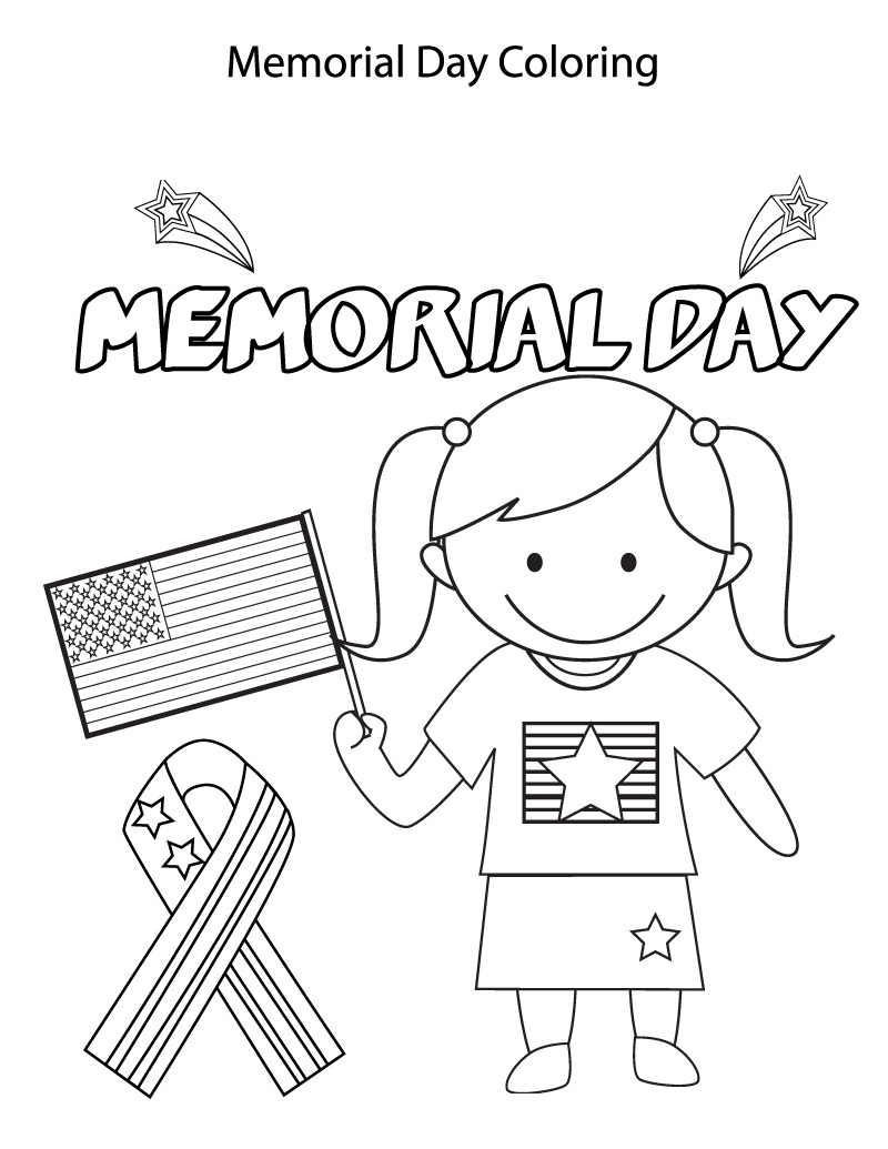 Little Girl Celebrate Memoria Day Coloring Page