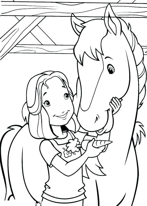 Little Girl Feeding Horse With Carrot Coloring Page