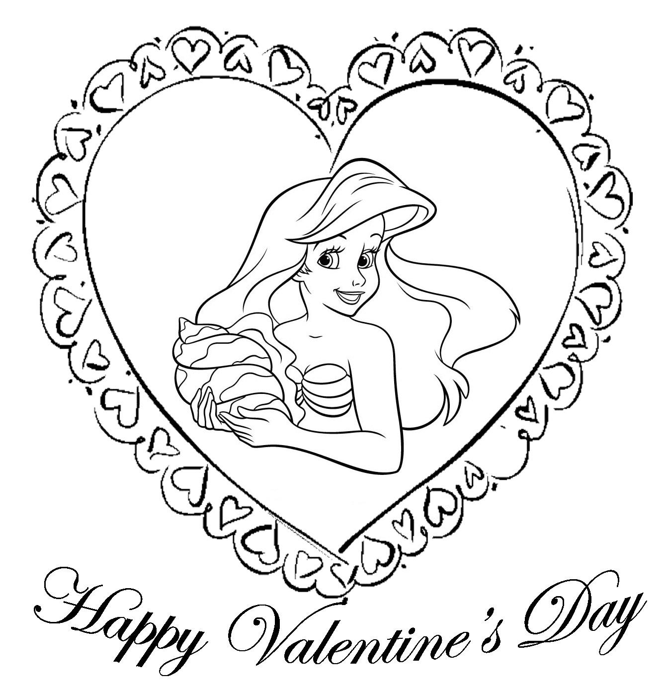Little Mermaid Ariel Valentine Coloring Page