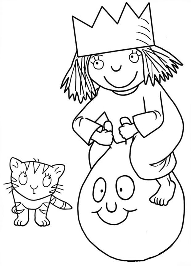 Little Princess and Puss Coloring Page
