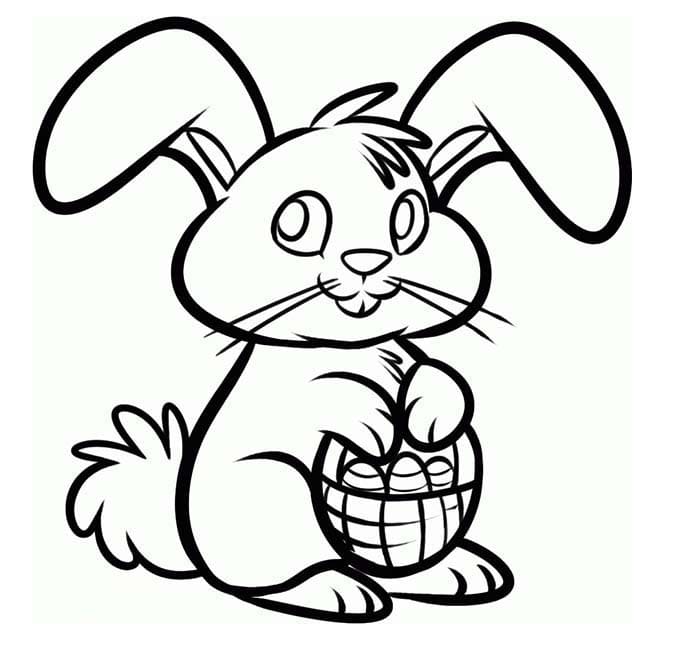 Little Rabbit with Easter Basket Coloring Page