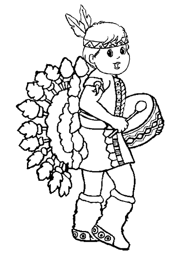 Little Red Indian Girl Thanksgiving S8d9e Coloring Page
