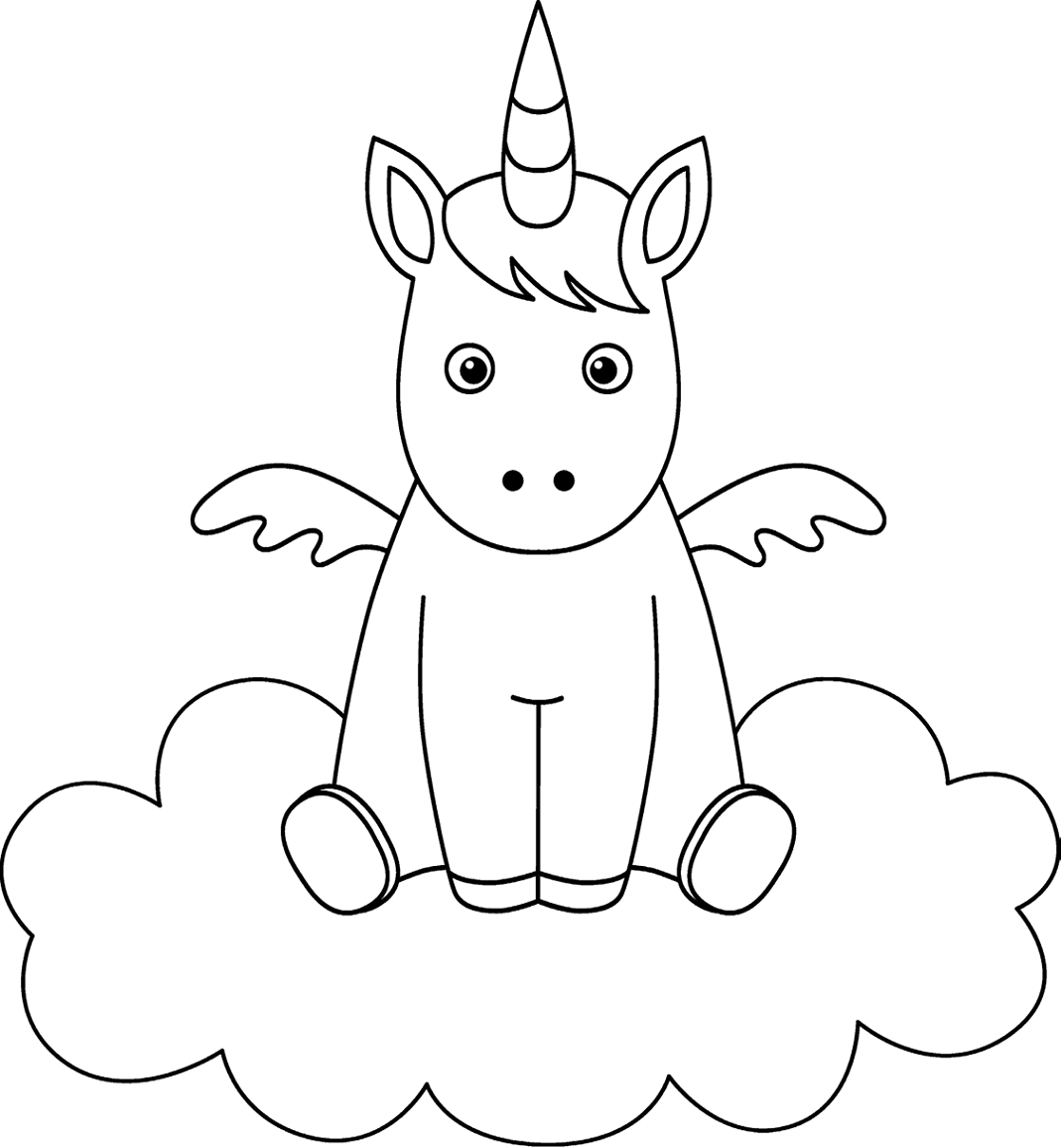 Little Unicorn On Cloud Coloring Page