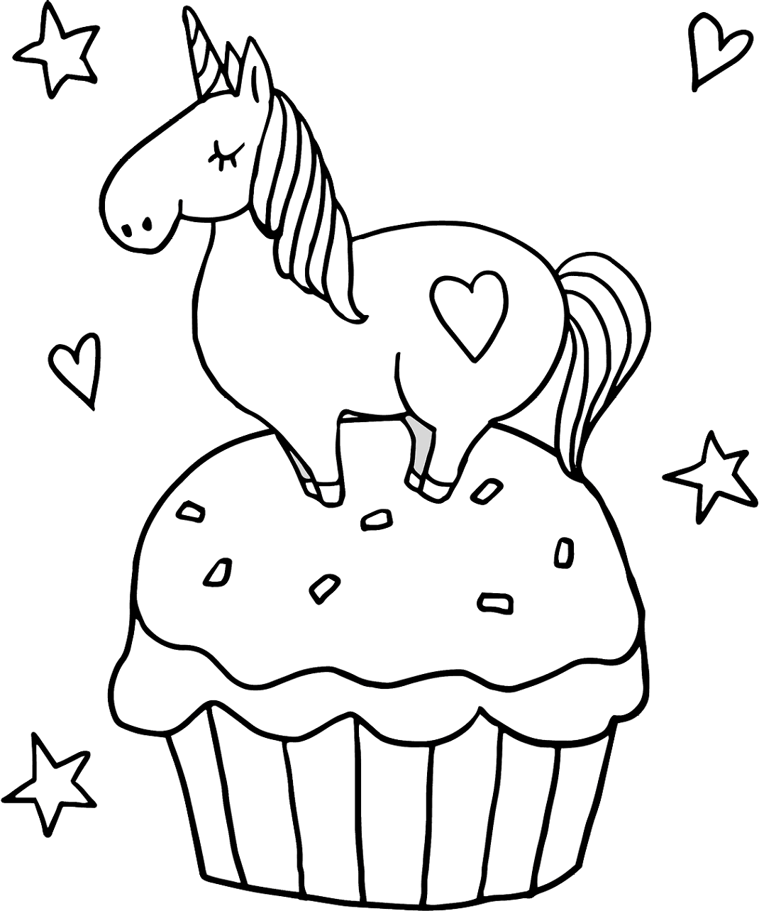 Little Unicorn On Cupcake Coloring Page