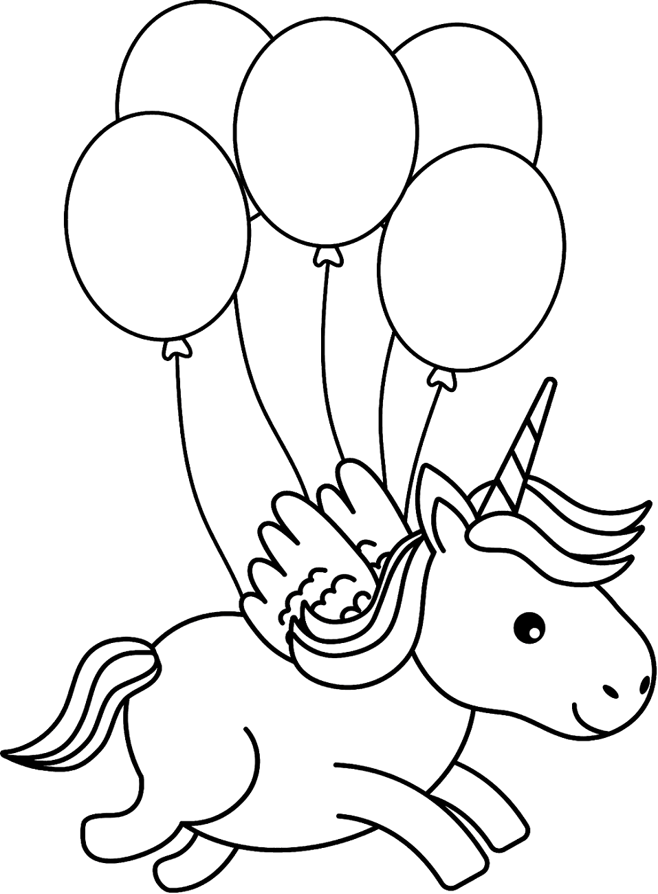 Little Unicorn With Balloons Coloring Page
