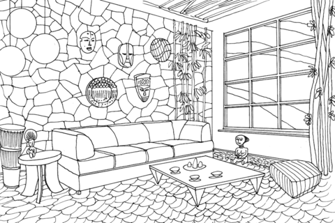 Living Room In Hawaii Coloring Page