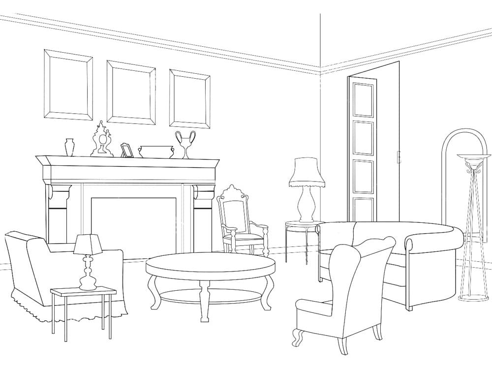 Livingroom Fireplace Coloring Page