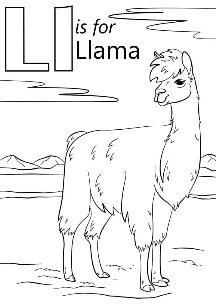 Llama Letter L Coloring Page