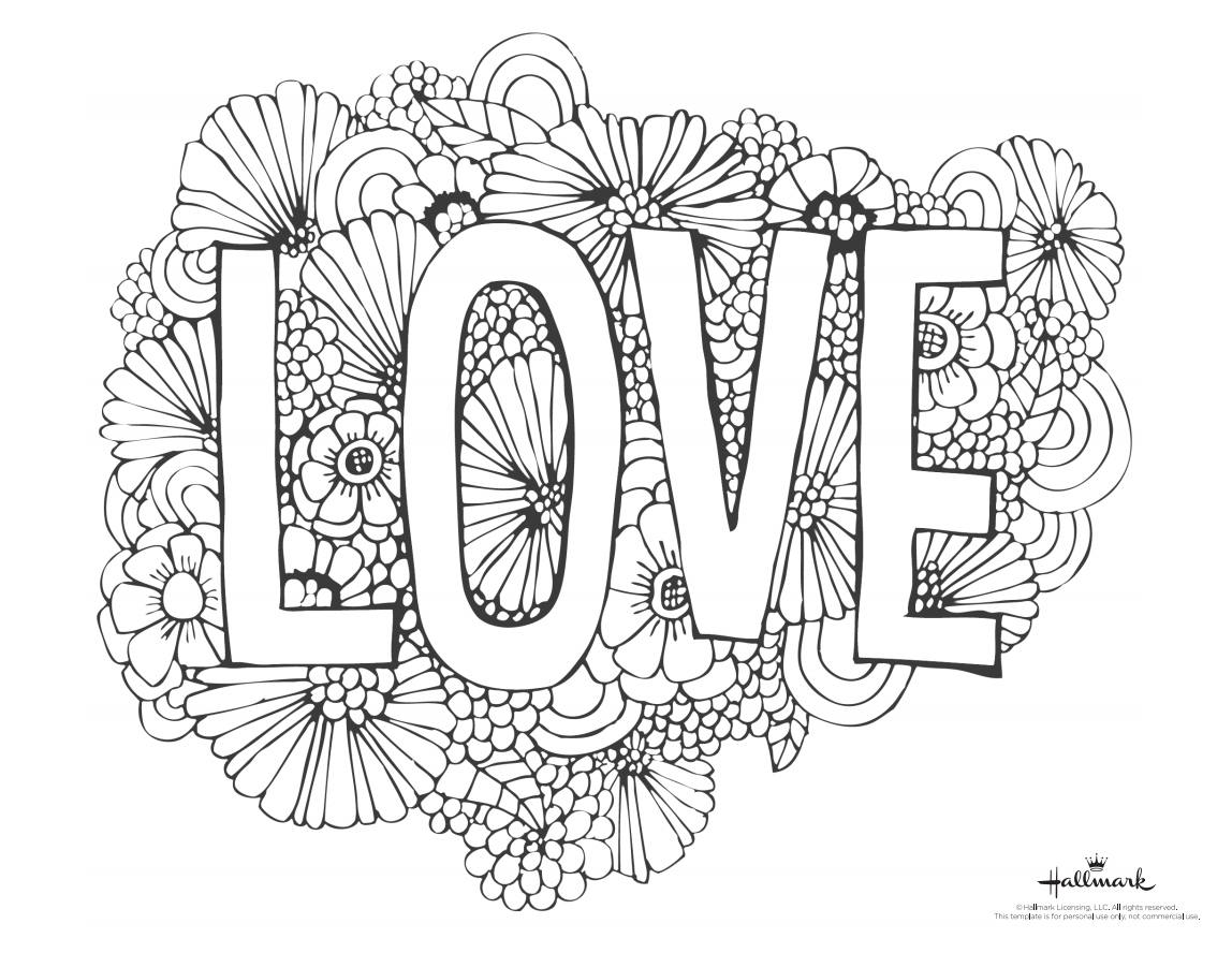 Love Flowers Background Coloring Page