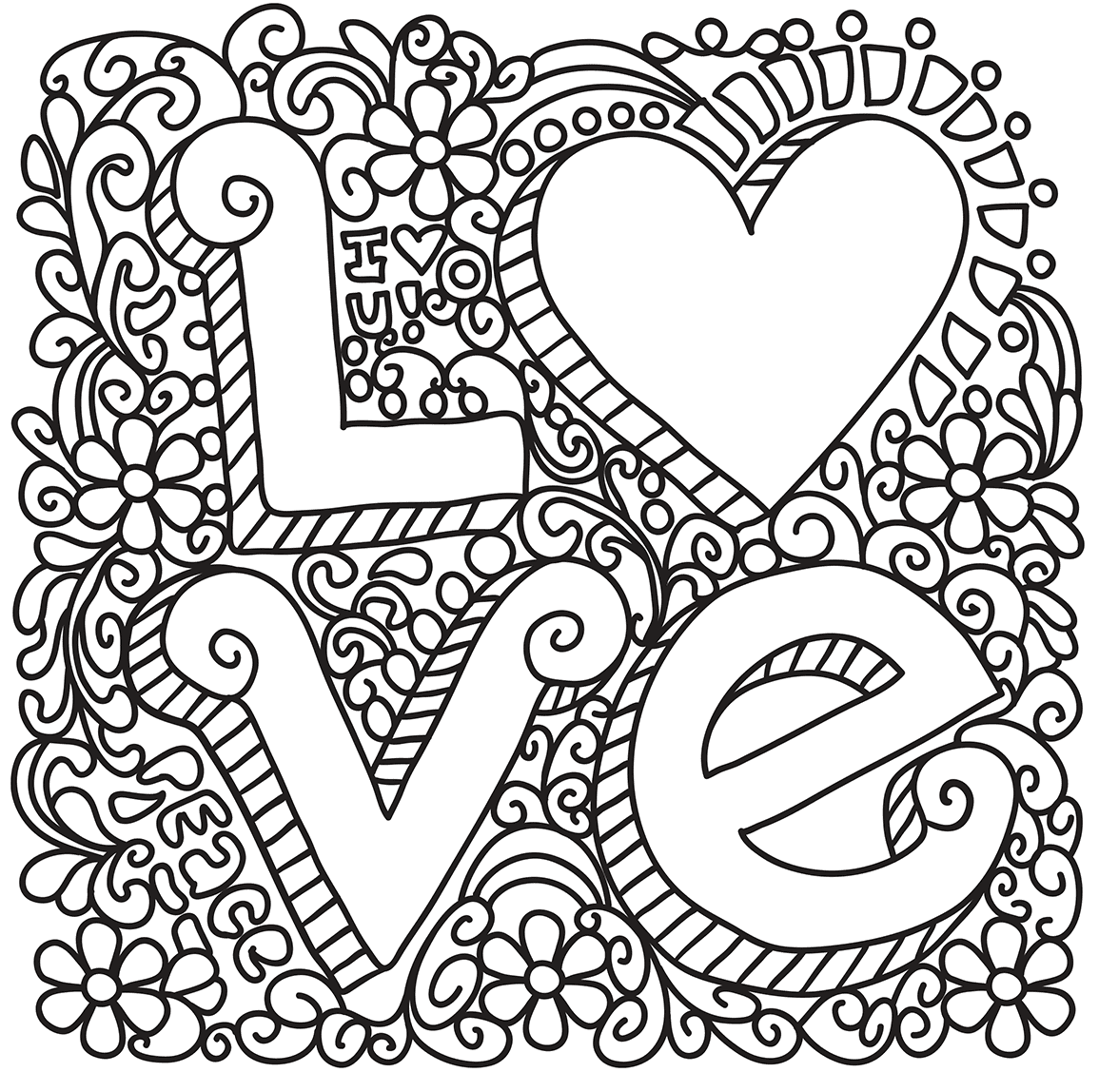 Love Zentangle St Valentines Coloring Page