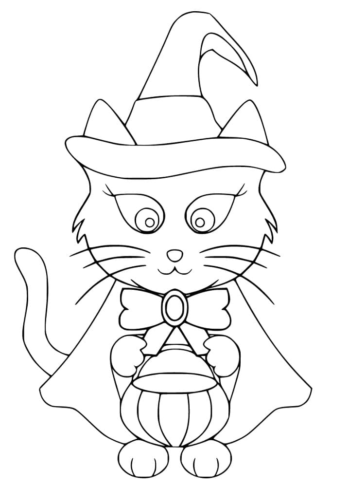 Lovely Hallween Cat Coloring Page