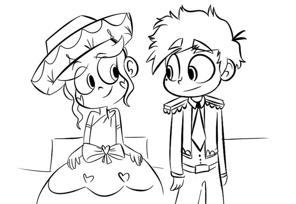 Lovely Marco and Star Butterfly Coloring Page