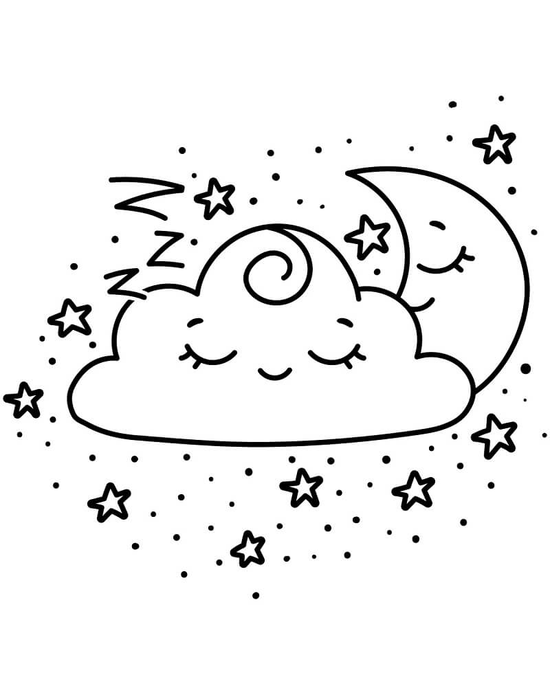 Lovely Moon and Cloud Coloring Page