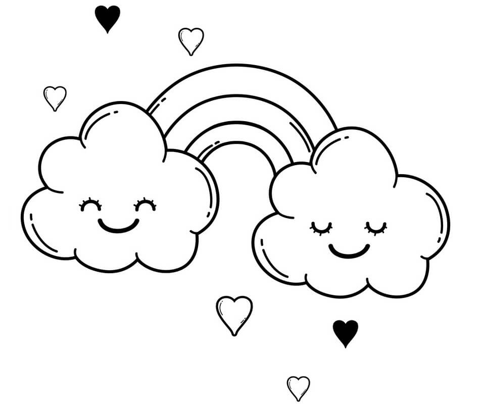 Lovely Rainbow and Cloud Coloring Page