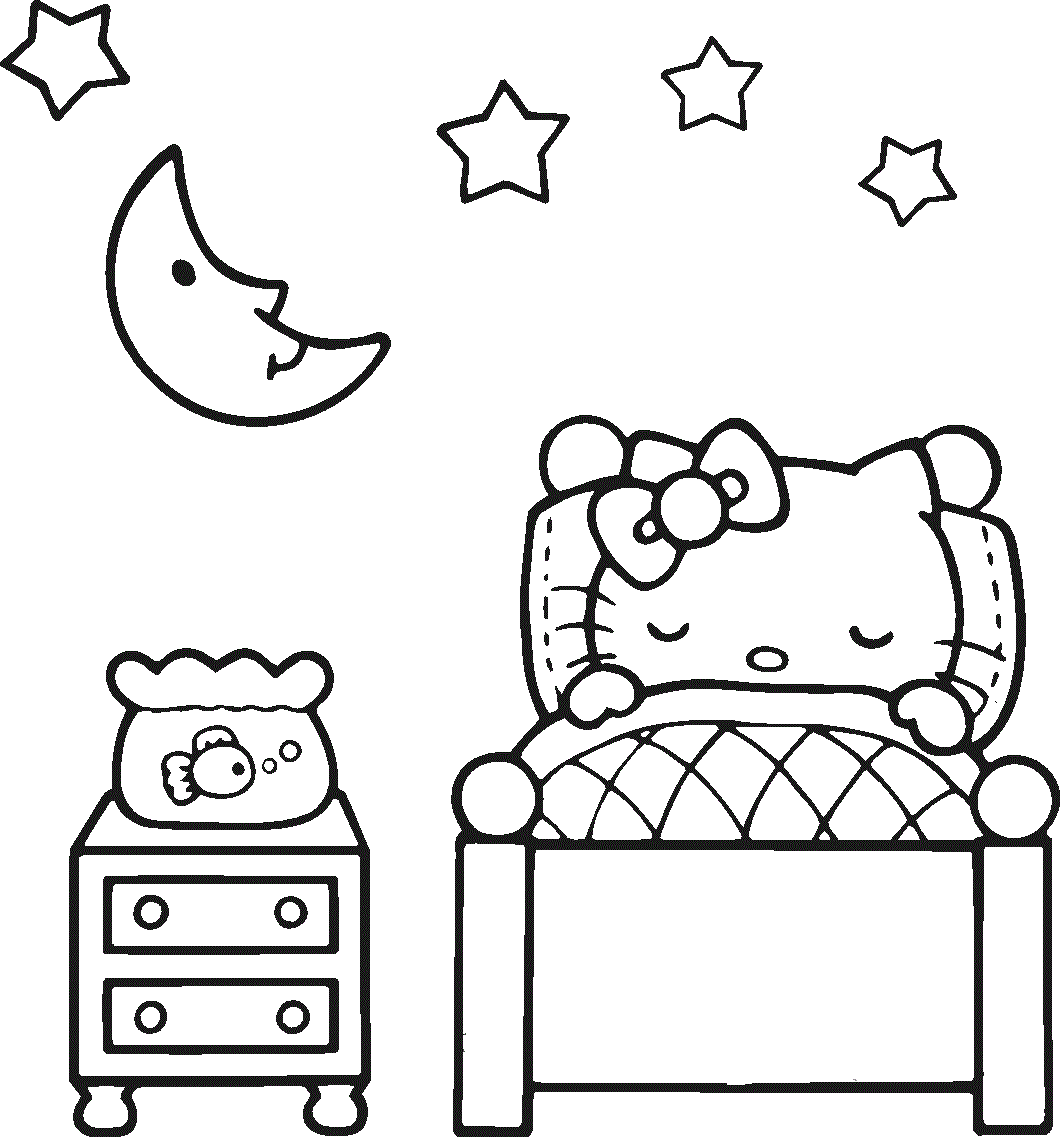 Lovely Sleeping Hello Kitty Coloring Page