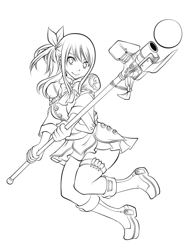 Lucy Heartfilia with Weapon Coloring Page