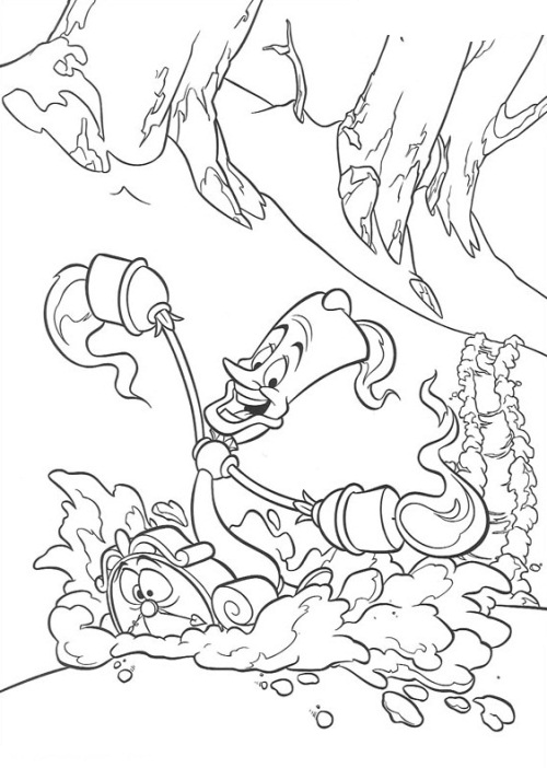 Lumiere Sledding With Mr Clock Disney Princess A5b3 Coloring Page